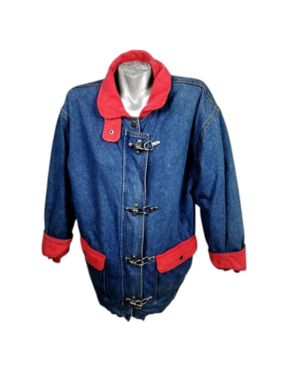 Almost Heaven Denim Coat Jacket Womans Sz L Farm Corduroy Quilted Lining Vintage